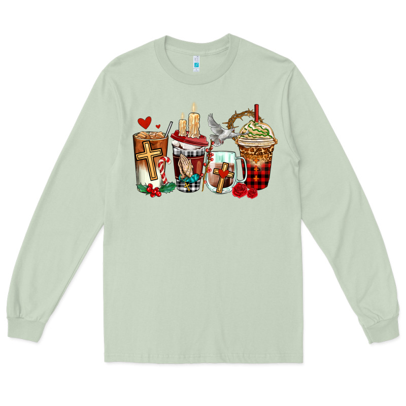 Religious Coffee Cups Long Sleeve Tee by AdoDesignShop | Teevron