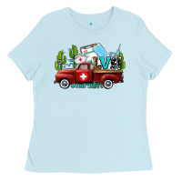 Baby Blue lvn nurse truck with cactus and sunflowers Ladies Tee - AdoDesignShop