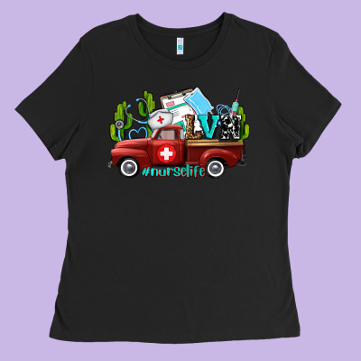 Lvn Nurse Truck With Cactus And Sunflowers Ladies Tee Designed By Adodesignshop
