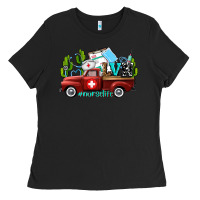 Black lvn nurse truck with cactus and sunflowers Ladies Tee - AdoDesignShop