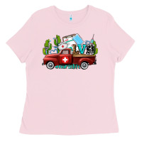 Bubblegum Pink lvn nurse truck with cactus and sunflowers Ladies Tee - AdoDesignShop