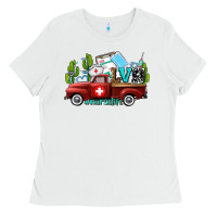 White lvn nurse truck with cactus and sunflowers Ladies Tee - AdoDesignShop