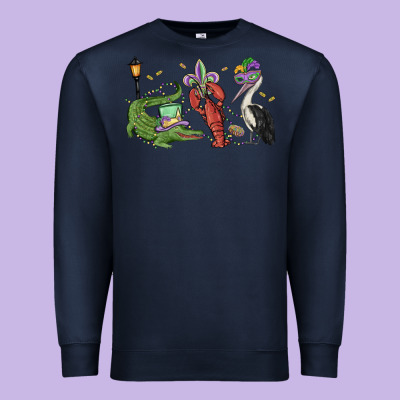Mardi Gras Alligator Crawfish Pelican Premium Sweatshirt Designed By Maliassmallbusiness