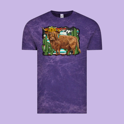 Western Cactus Highland Cow Vintage Tee Designed By Barkaloodesign