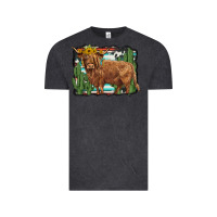 Vintage Black western cactus highland cow Vintage Tee - BarkalooDesign