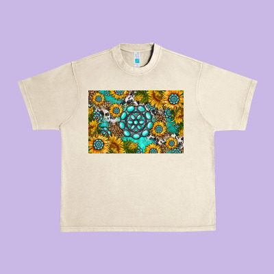 Western Turquoise And Sunflowers Skinny Metal Can Holder Urban Heavy Tee Designed By Hra Design Shop