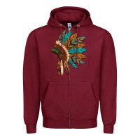 Burgundy native american indian headdress Zipper Hoodie - Artiststas