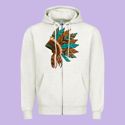 Native American Indian Headdress Zipper Hoodie Designed By Artiststas