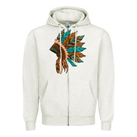 Oatmeal Heather native american indian headdress Zipper Hoodie - Artiststas