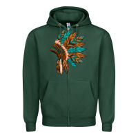 Sports Green native american indian headdress Zipper Hoodie - Artiststas