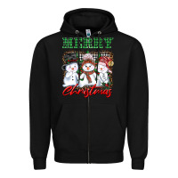 Black merry christmas snowman Zipper Hoodie - AdoDesignShop