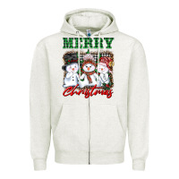 Oatmeal Heather merry christmas snowman Zipper Hoodie - AdoDesignShop