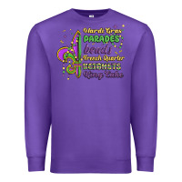 Purple mardi gras parades beads french quarter beignets k Premium Sweatshirt - MaliasSmallBusiness