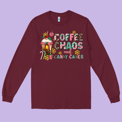 Coffee Chaos And Candy Canes Long Sleeve Tee Designed By Adodesignshop