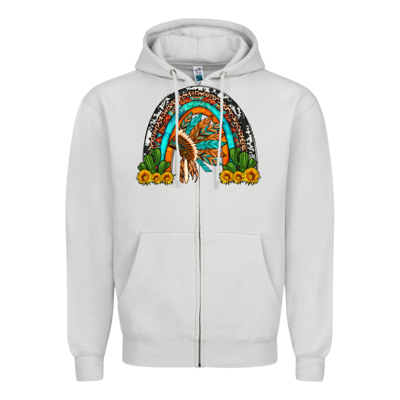 Indian Headdress Cactus And Sunflowers Rainbow Zipper Hoodie by Artiststas | Teevron