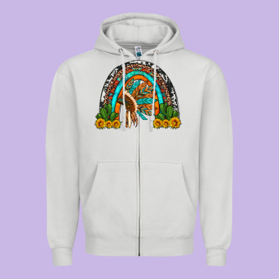 Indian Headdress Cactus And Sunflowers Rainbow Zipper Hoodie Designed By Artiststas