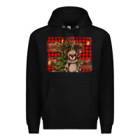 Black reindeer trees background Premium Hoodie - AdoDesignShop
