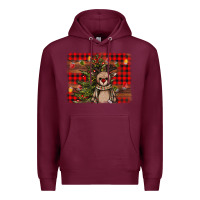 Burgundy reindeer trees background Premium Hoodie - AdoDesignShop