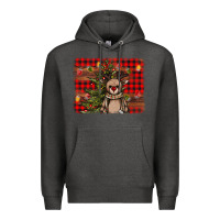 Charcoal Heather reindeer trees background Premium Hoodie - AdoDesignShop