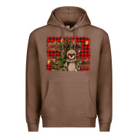 Chestnut reindeer trees background Premium Hoodie - AdoDesignShop