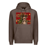 Coffee reindeer trees background Premium Hoodie - AdoDesignShop