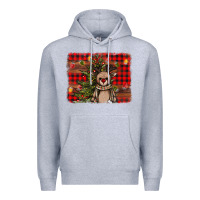 Heather Grey reindeer trees background Premium Hoodie - AdoDesignShop