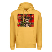 Mustard reindeer trees background Premium Hoodie - AdoDesignShop
