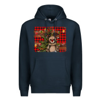 Navy reindeer trees background Premium Hoodie - AdoDesignShop