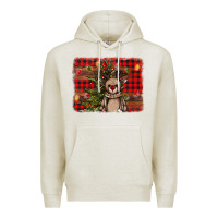 Oatmeal Heather reindeer trees background Premium Hoodie - AdoDesignShop