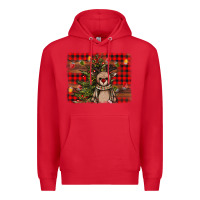 Red reindeer trees background Premium Hoodie - AdoDesignShop