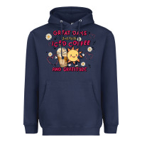 Navy great days start with iced coffee and gratitude Heavyweight Hoodie - MaliasSmallBusiness