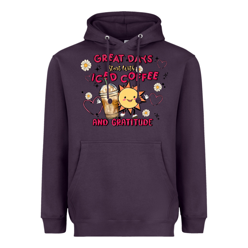 Great Days Start With Iced Coffee And Gratitude Heavyweight Hoodie by MaliasSmallBusiness | Teevron