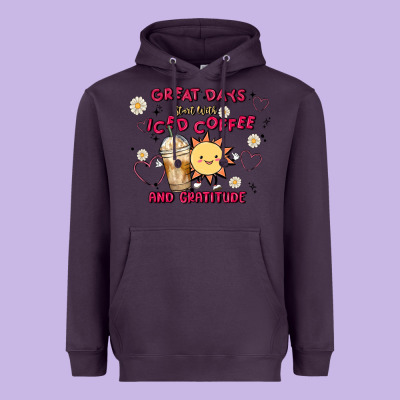 Great Days Start With Iced Coffee And Gratitude Heavyweight Hoodie Designed By Maliassmallbusiness