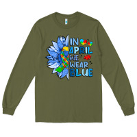 Army Green in april we wear blue sunflower Long Sleeve Tee - Artiststas
