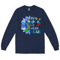 Navy in april we wear blue sunflower Long Sleeve Tee - Artiststas
