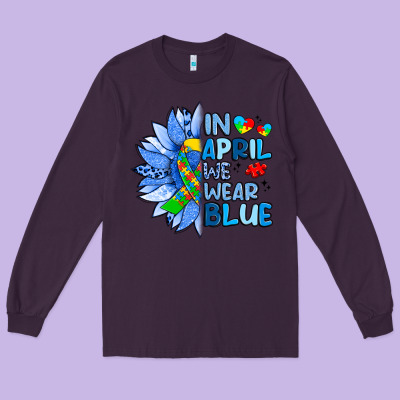 In April We Wear Blue Sunflower Long Sleeve Tee Designed By Artiststas