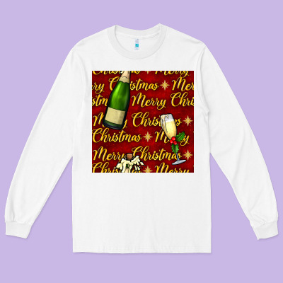 Merry Christmas Champagne Seamless Pattern Long Sleeve Tee Designed By Bundleandbundleshop