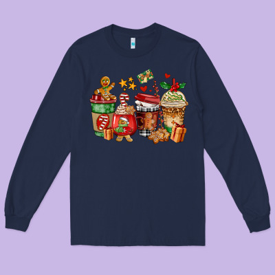 Christmas Cookie Coffee Cups Long Sleeve Tee Designed By Adodesignshop