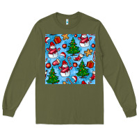 Army Green christmas trees and snow seamless pattern Long Sleeve Tee - BundleAndBundleShop