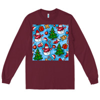 Burgundy christmas trees and snow seamless pattern Long Sleeve Tee - BundleAndBundleShop