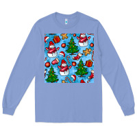 Christmas Trees And Snow Seamless Pattern Long Sleeve Tee | Teevron