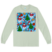Matcha christmas trees and snow seamless pattern Long Sleeve Tee - BundleAndBundleShop