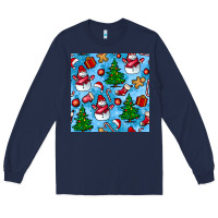 Navy christmas trees and snow seamless pattern Long Sleeve Tee - BundleAndBundleShop
