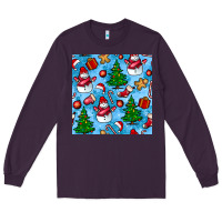 Plum christmas trees and snow seamless pattern Long Sleeve Tee - BundleAndBundleShop