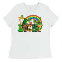 White lucky with st patricks elements Ladies Tee - AdoDesignShop