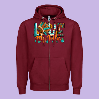 Love My Tribe Native American Indian Headdress Zipper Hoodie Designed By Artiststas