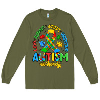 Army Green love support accept understand autism awareness Long Sleeve Tee - Artiststas