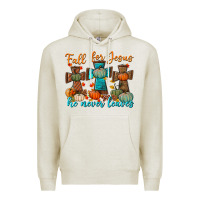 Oatmeal Heather fall for jesus he never leaves Premium Hoodie - BundleAndBundleShop