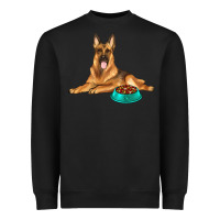 Black german shepherd with food bowl Heavyweight Sweatshirt - texasbilliewilder