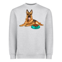 Heather Grey german shepherd with food bowl Heavyweight Sweatshirt - texasbilliewilder